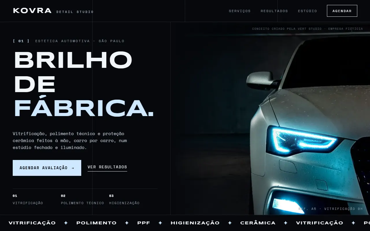 O mesmo tipo de negócio com um site feito pela Vért: conceito KOVRA